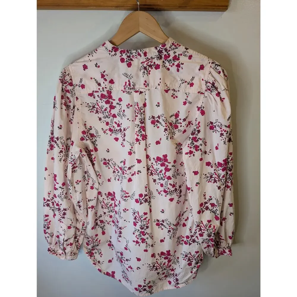 J.Crew Collarless Puff Sleeve Shirt Budding Floral Blush Pink Size 8